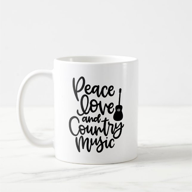 Caneca De Café Peace Love & Country Music com Violão (Esquerda)