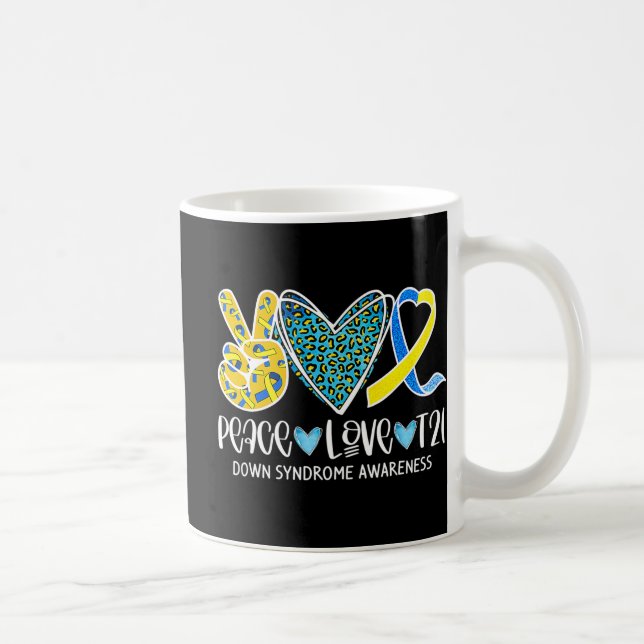 Caneca De Café Peace Love Cure Blue & Yellow Ribbon Down Syndrome (Direita)