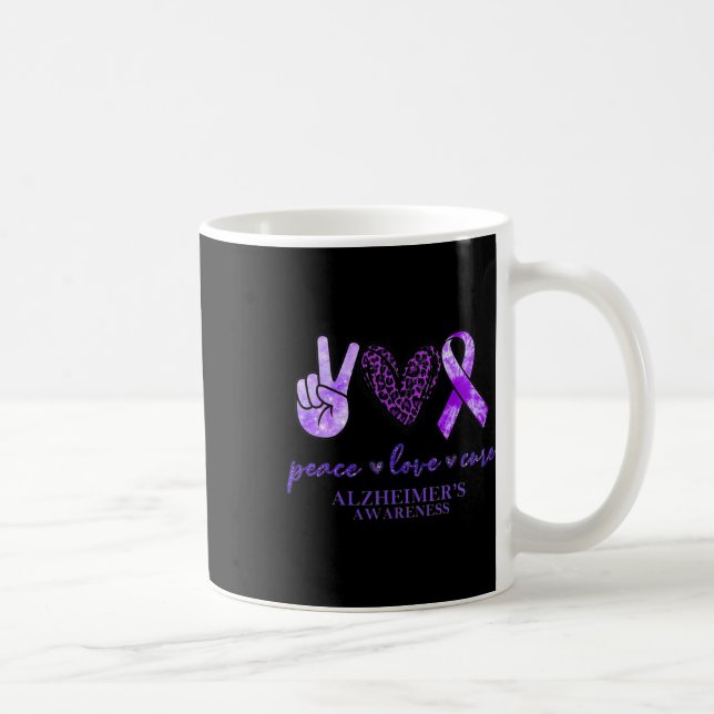 Caneca De Café Peace Love Cure Ribbon Lepard Heimerheimer Brain (Direita)
