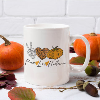 Caneca De Café Peace Love Halloween