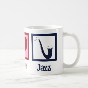 Caneca De Café Peace Love Jazz Music Saxophone