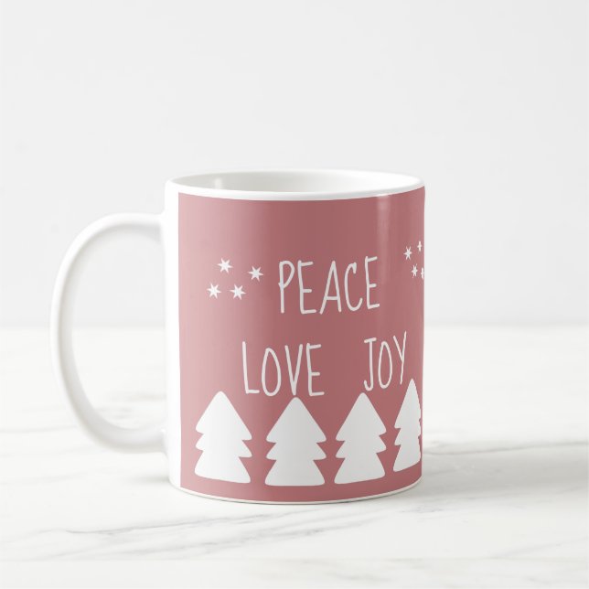 Caneca De Café Peace Love Joy Script Soft Pink Christmas Coffee (Esquerda)