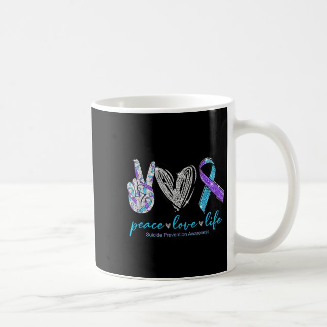 Caneca De Café Peace Love Life Suicide Prevention Awareness Heart (Direita)