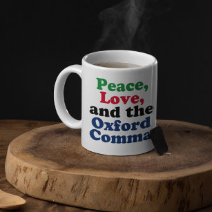 Caneca De Café Peace Love Oxford Comma English Grammar Humor