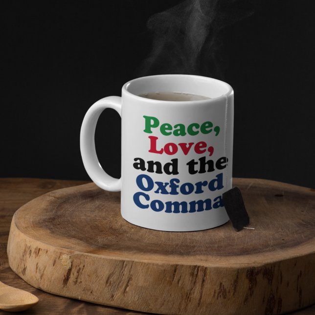 Caneca De Café Peace Love Oxford Comma English Grammar Humor (Criador carregado)