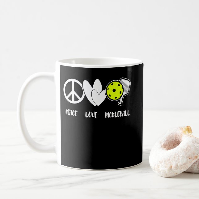 Caneca De Café Peace Love Pickleball Funny Pickleball Paddle (Com Donut)