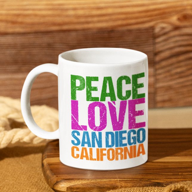 Caneca De Café Peace Love San Diego California (Criador carregado)