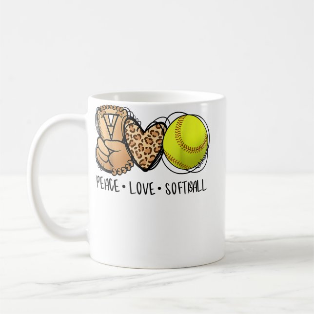 Caneca De Café Peace Love Softball Mom Leopard Print Mother's Day (Esquerda)