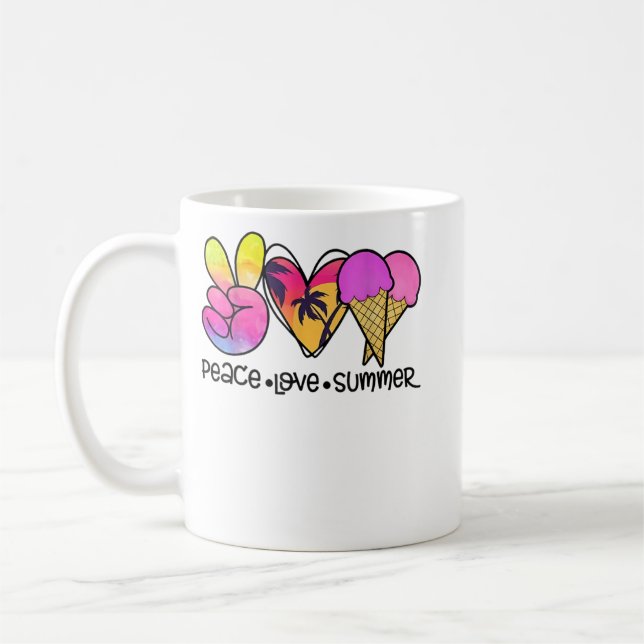 Caneca De Café Peace Love Summer Sorvete Beach Vacation (Esquerda)