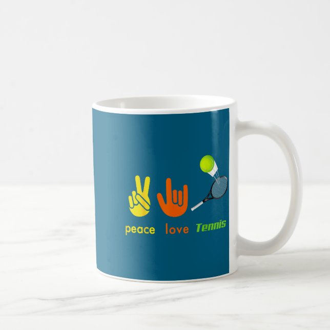 Caneca De Café Peace Love Tennis Funny Tennis Lovers Hand Sign De (Direita)