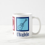 Caneca De Café Peace Love Ukulele<br><div class="desc">Peace Love Ukulele. Um presente bonito para jogadores ukuleles,  com um legal sinal de paz,  coração e instrumento uke.</div>