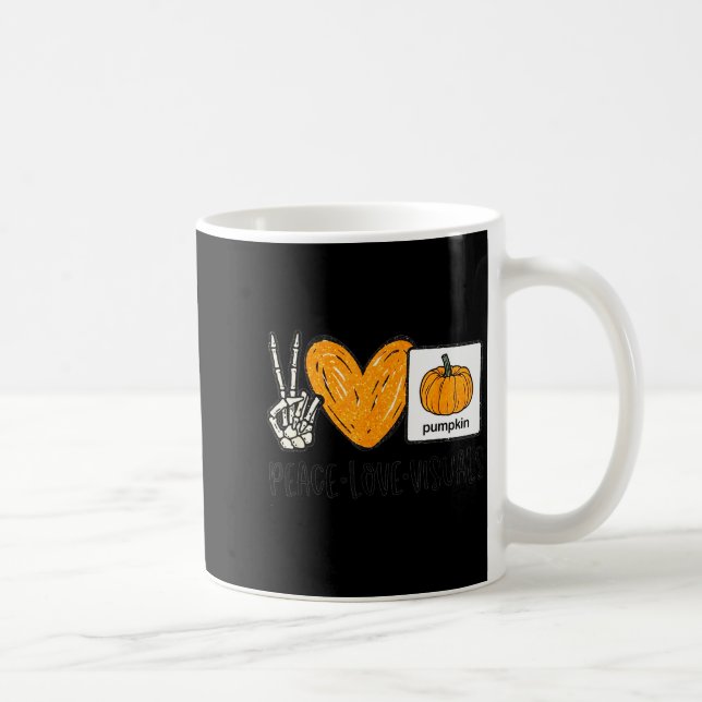 Caneca De Café Peace Love Visuals Sped Teacher Pumpkin Skeleton H (Direita)