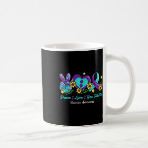 Caneca De Café Peace Love You Purple Teal Ribbon Suicidas Awarene
