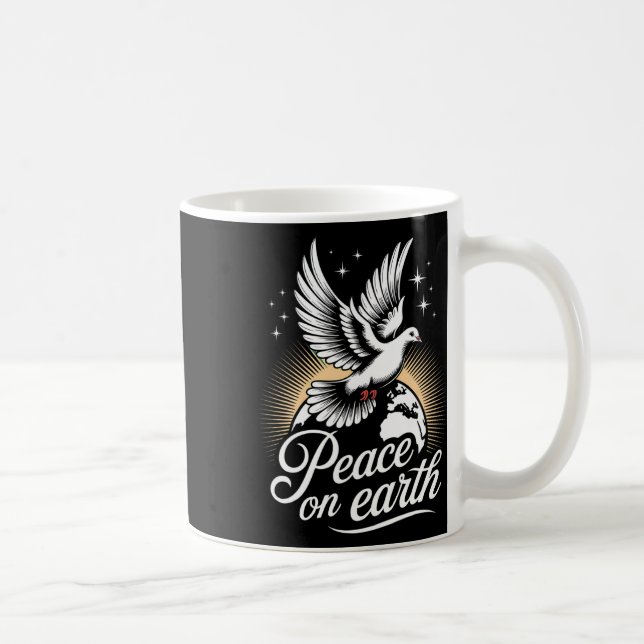 Caneca De Café Peace On Earth Dove And Globe Peaceful Christmas  (Direita)
