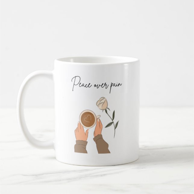 Caneca De Café Peace Over Pain — Minimal Brown Healing Quote (Esquerda)