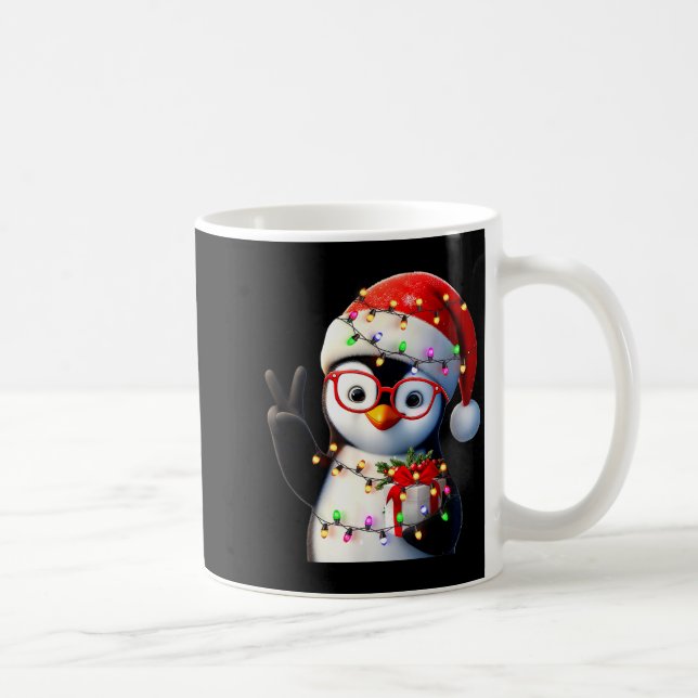 Caneca De Café Peace Sign Hand Penguin Santa Christmas Penguin Pa (Direita)