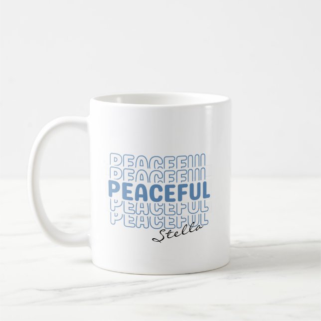 Caneca De Café Peaceful Blue Wavy Retro Custom Name Text Coffee M (Esquerda)