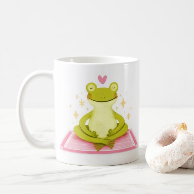 Caneca De Café Peaceful Frog – Kind_Ones Whimsical Calm Mug (Com Donut)