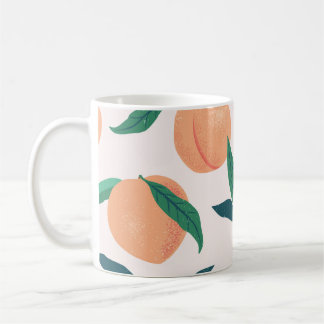Caneca De Café Peach Apricot: Padrão Tropical Sem Olhos.