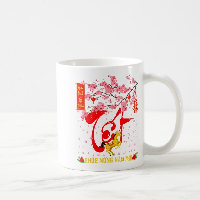 Caneca De Café Peach Blossom Vietnamese Lunar New Year Horse 2026 (Direita)
