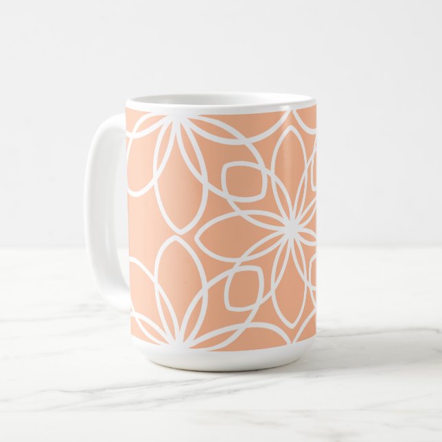 Caneca De Café Peach fuzz elegante design floral estilizado (Frente Esquerda)