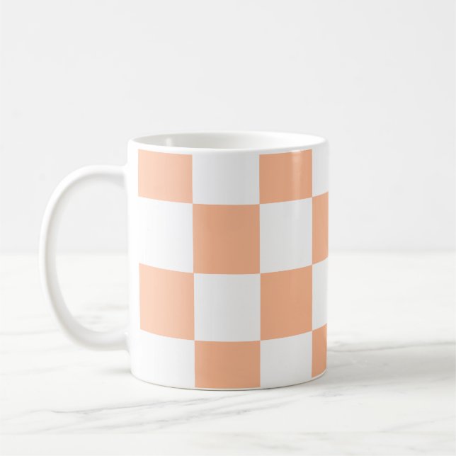 Caneca De Café Peach Fuzz Verificado Padrão Gingham (Esquerda)