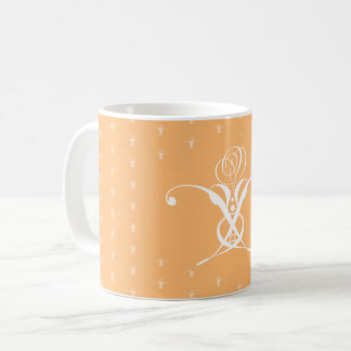 Caneca De Café Peach Retro White Flourish Rosa