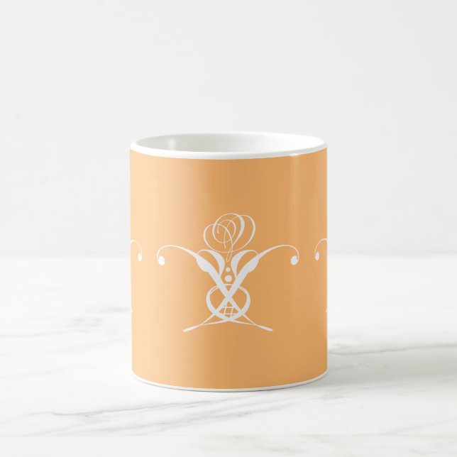 Caneca De Café Peach Retro White Flourish Rosa (Centro)