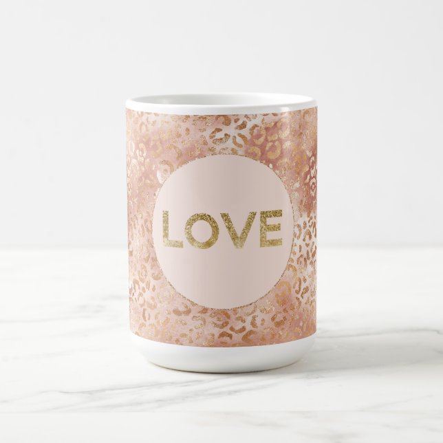 Caneca De Café Peach Rosa White Lepard Imprime Dourado Amor (Centro)