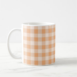 Caneca De Café Peach White Checkered Gingham Patterno