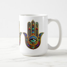 Caneca De Café Peacock Color Flower Petals Hamsa Green Third Eye