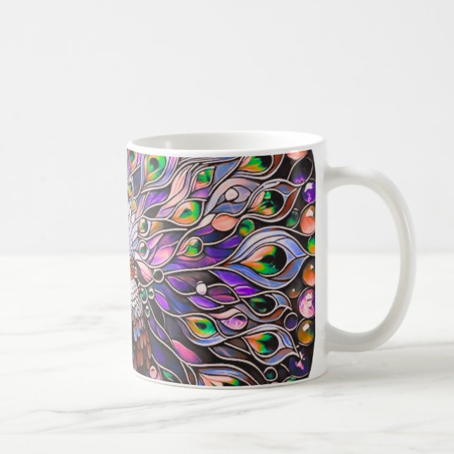 Caneca De Café "Peacock Feather Iridescent Aesthetic (Direita)