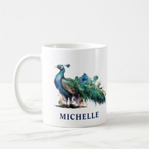 Caneca De Café Peacock Personalizado Por Linda Aquarela