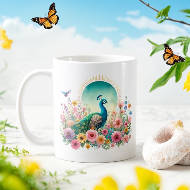 Caneca De Café Peacock primavera Watercolor - Kid Mug (Criador carregado)