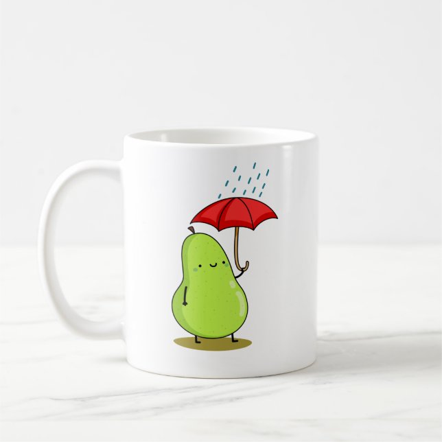 Caneca De Café Pear Kawaii Bonita Com Guarda-chuvas (Esquerda)