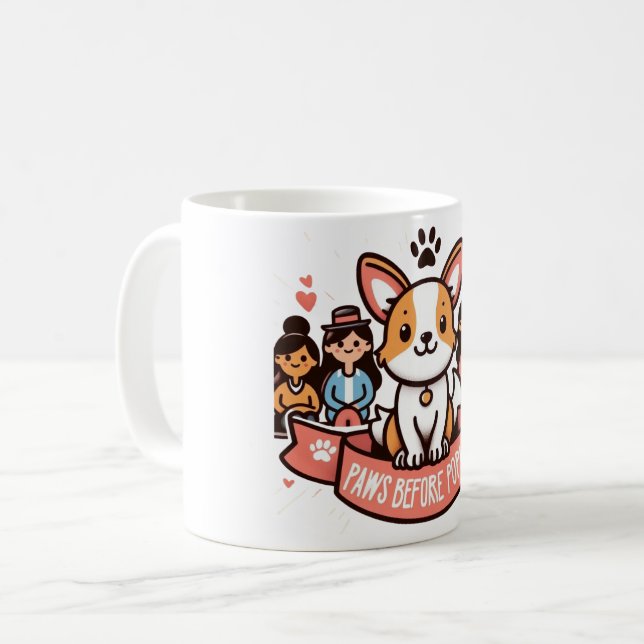 Caneca De Café Peças Antes Da Pessoas De Cachorro Engraçado (Frente Esquerda)