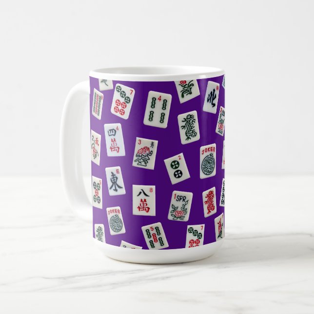 Caneca De Café Peças de MahJong (símbolos) em roxo (Frente Esquerda)