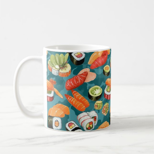 Caneca De Café Peças de Sushi Assortadas por Aquarelas (Esquerda)