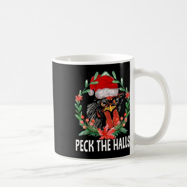 Caneca De Café Peck The Halls Chicken Snowflakes Christmas Santa  (Direita)