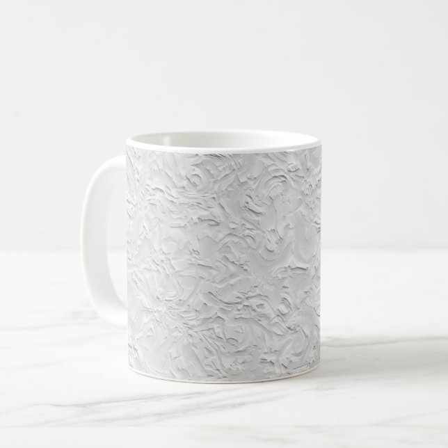 Caneca De Café Pedra Branca Texturizada, Arte Monocromática Abstr (Frente Esquerda)