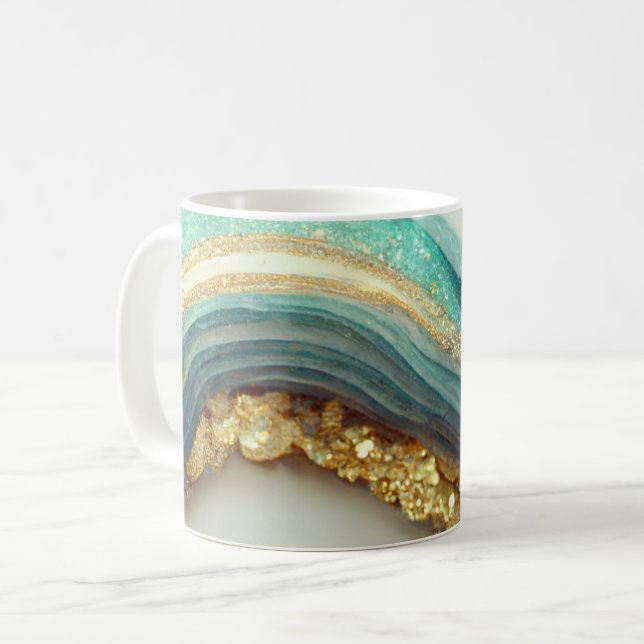 Caneca De Café Pedra de Geodo de Agato Teal (Frente Esquerda)