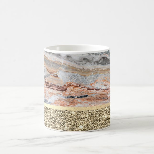 Caneca De Café Pedra Marble Brilhante Elegante Na moda Dourada (Centro)