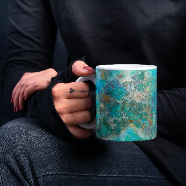 Caneca De Café Pedra Mineral Chrysocolla Azul (In Situ Held)