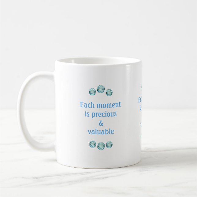 Caneca De Café Pedras Preciosas Azuis Claras em Branco (Esquerda)