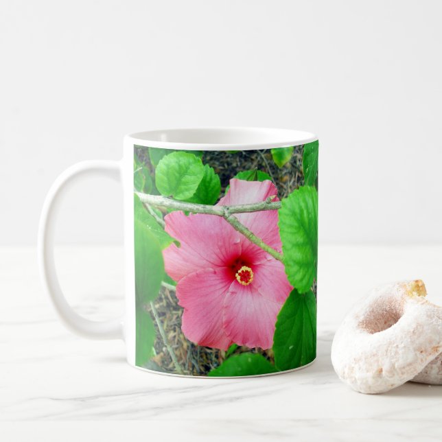 Caneca De Café Peekaboo Pink Hibiscus Flower, (Com Donut)