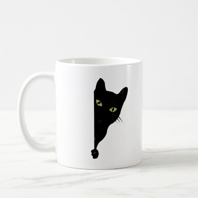 Caneca De Café Peeking de Gato Negro (Esquerda)