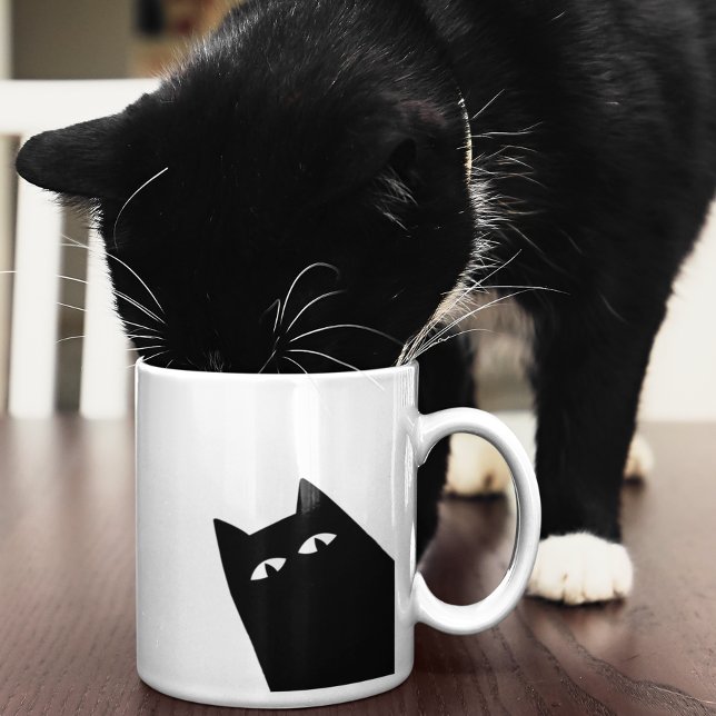 Caneca De Café Peeking Sneaky Cat (Criador carregado)
