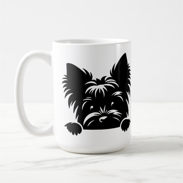 Caneca De Café Peeking Yorkie Black and White  (Esquerda)