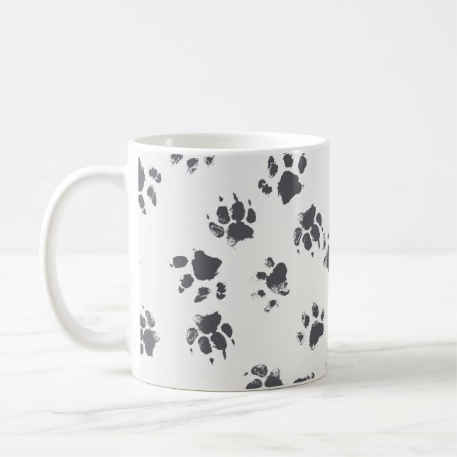 Caneca De Café Pegadas De Pata: Cachorro Monocromo Sem Costura. (Esquerda)
