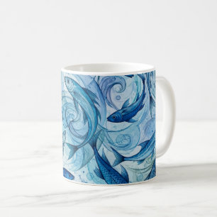 Caneca De Café Peixe Azul Místico Fluindo Harmonia
